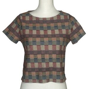 Madewell EUC Checked Jacquard Setlist Boxy Tee Sz XXS Colorful Short Sleeve